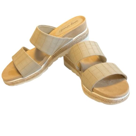 Easy Street Size US 8.5M Women Wedge Heel Slide Sandals Maryann Taupe Croco - Picture 2 of 12